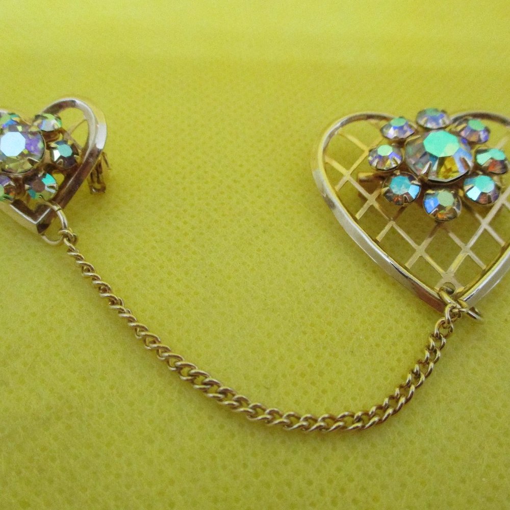 Rhinestone Heart Chain Swag Brooch Sweater Clip Dress Clip